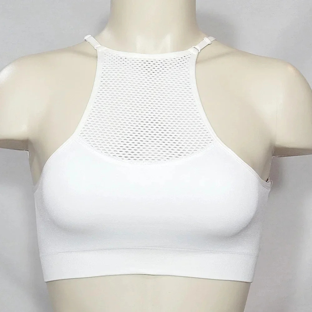 XS X-SMALL Xhilaration Wire Free High Neck with Mesh Bra Bralette White NWT New